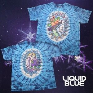 Unisex Snowboard Bear Grateful Dead Tie Dye Liquid Blue T-shirt XL